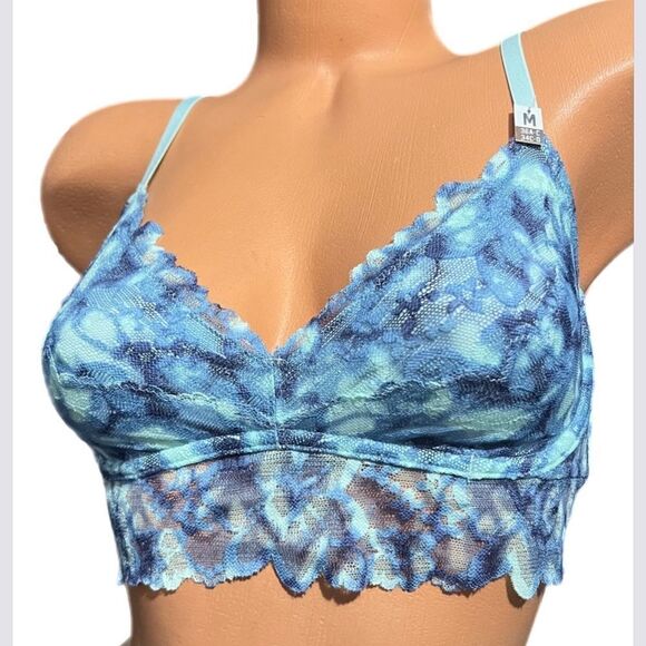 Victoria’s Secret Pink Underwire unlined lace Bralette Bra Blue tie dye Medium - Picture 3 of 5